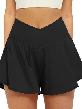 Crossover Athletic Shorts for Women 2 in 1 Flowy Running Shorts with Pockets Spa